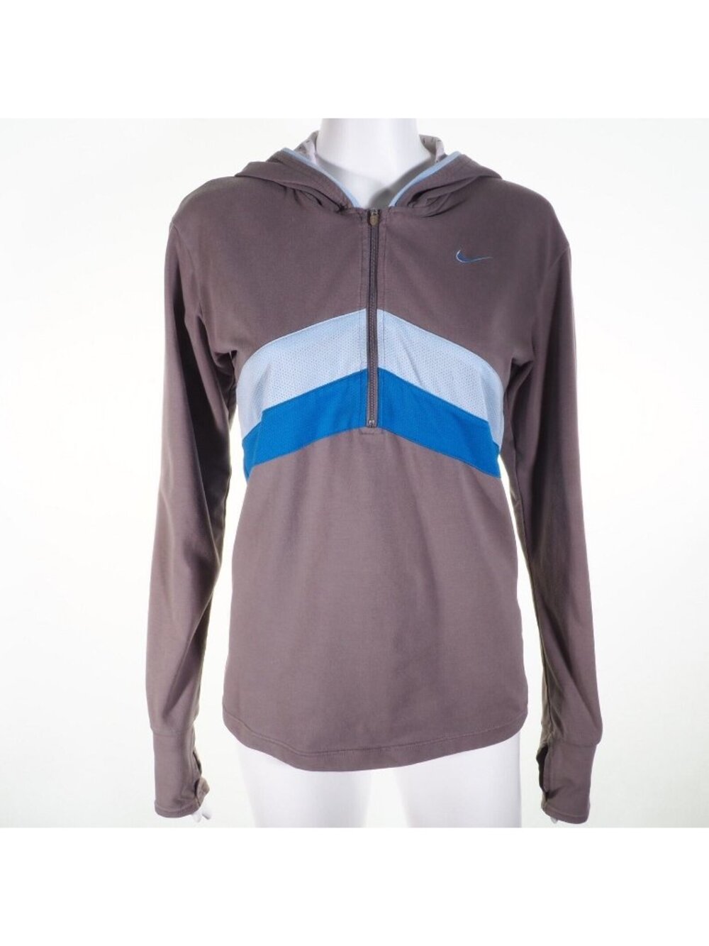 Nike Fit Dry Hoodie Women Medium Pullover Gray Blue Full Zip Numbers in Hood